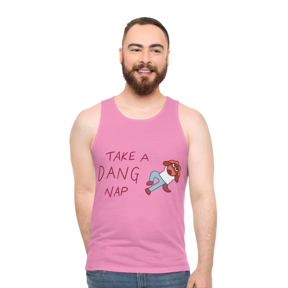 Ok Ko Unisex Tank Top with "Take A Dang Nap" text