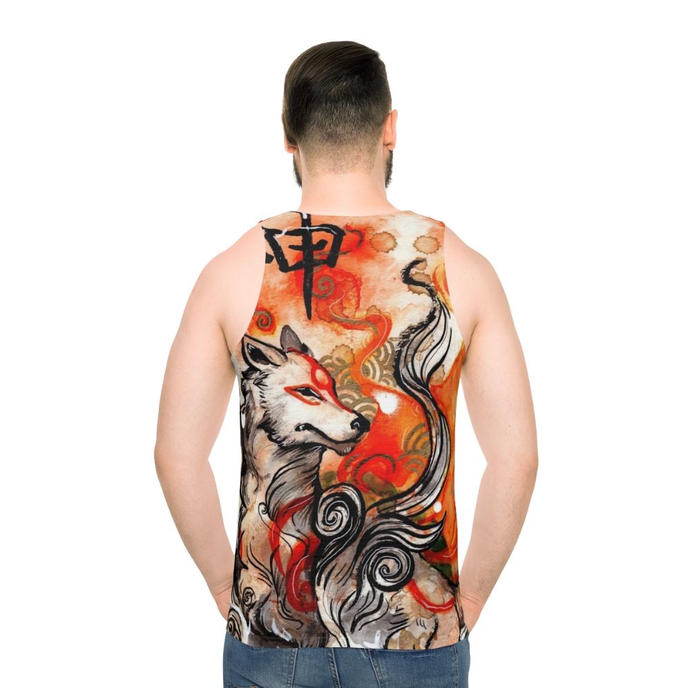 Okami Amaterasu inspired unisex tank top with wolf print design
