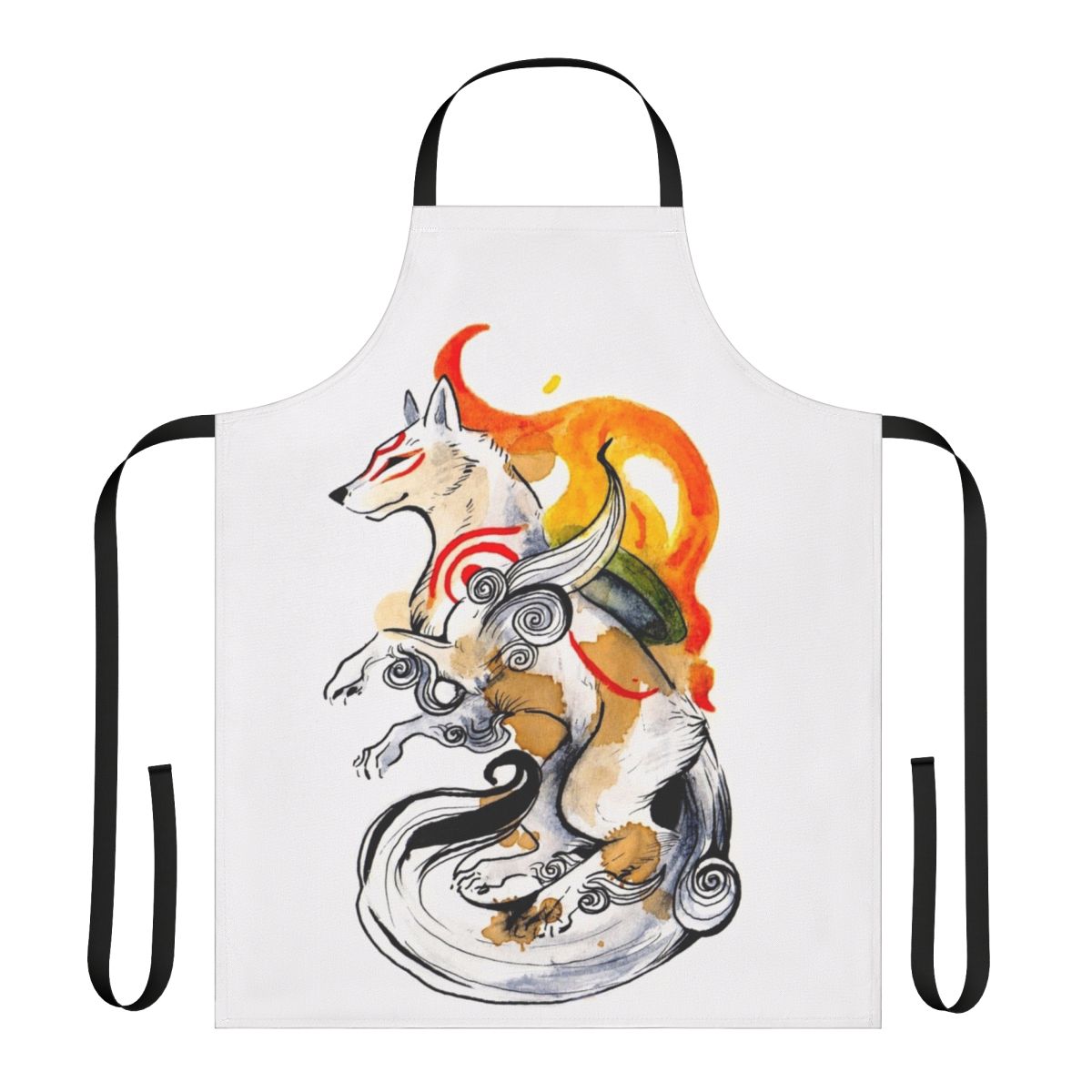 Okami-inspired wolf apron featuring the main character Amaterasu