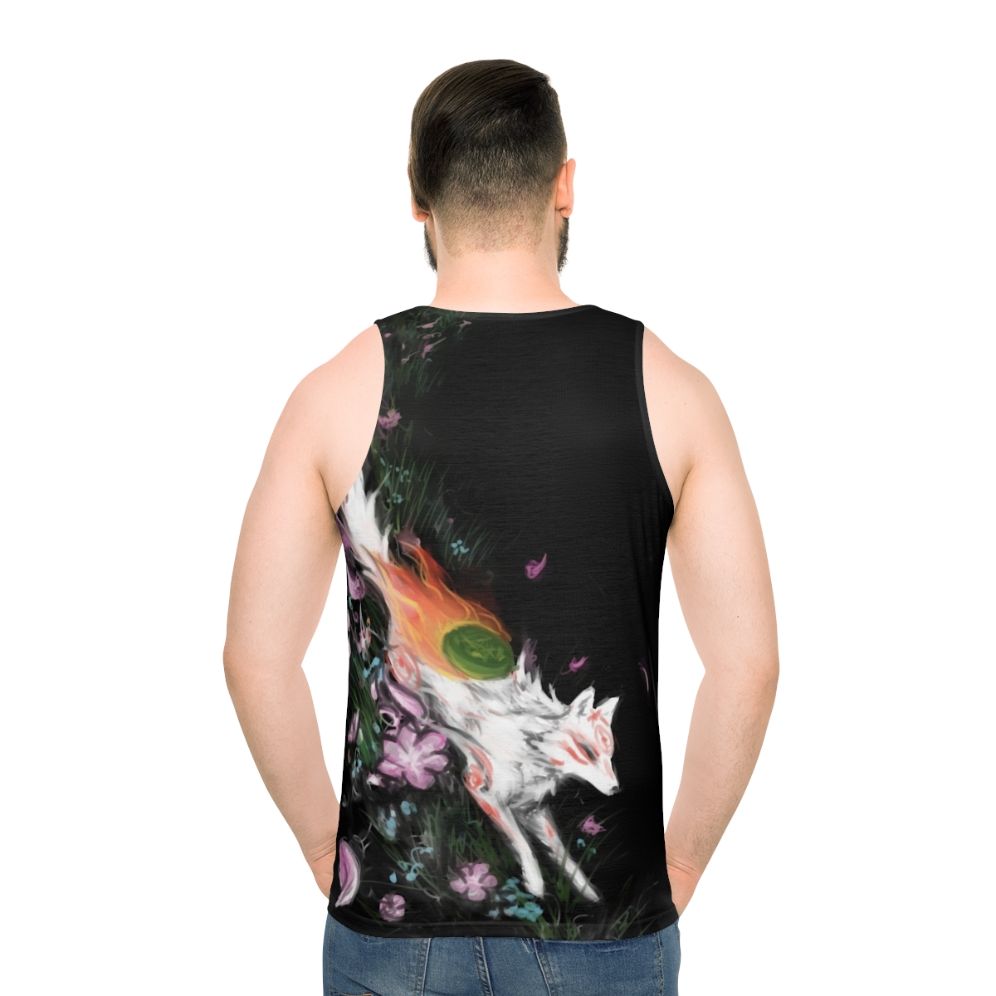 Okami unisex tank top featuring the wolf goddess Amaterasu