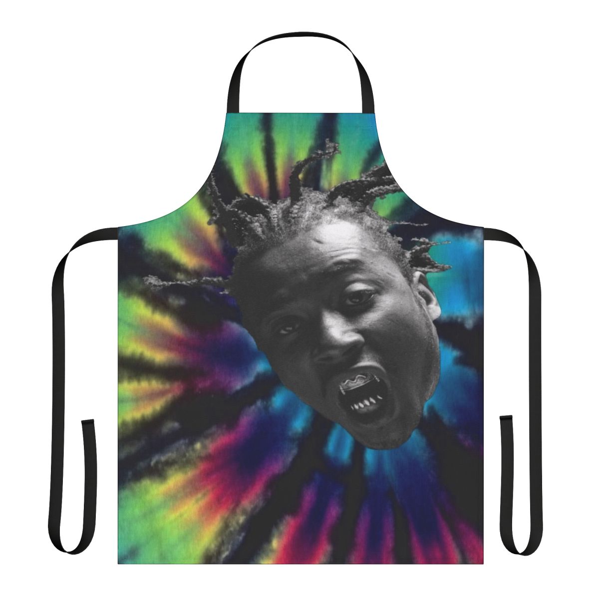 Ol' Dirty Bastard-inspired tie-dye apron with Brooklyn hip hop design