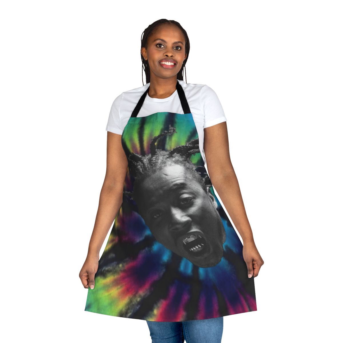 Ol' Dirty Bastard-inspired tie-dye apron with Brooklyn hip hop design