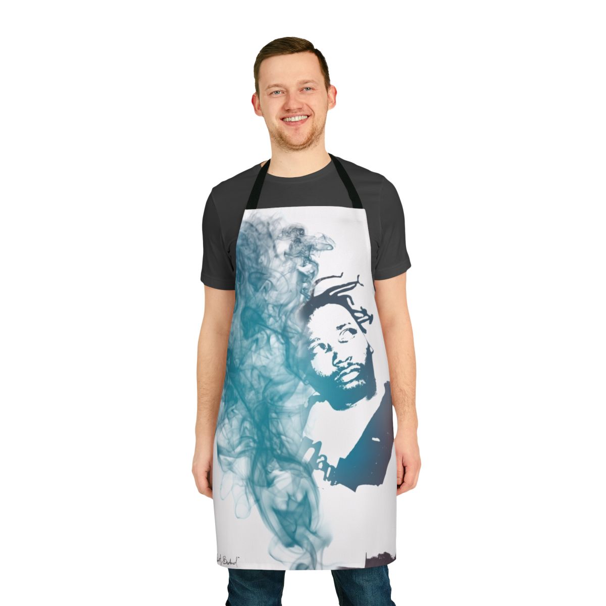 Ol' Dirty Bastard inspired smoke effects portrait design printed on a high-quality kitchen apron.