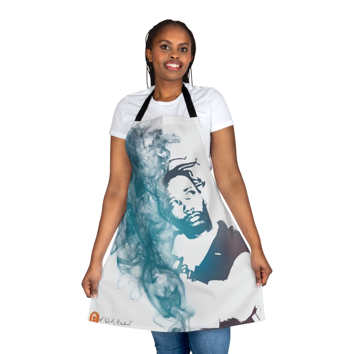 Ol' Dirty Bastard inspired smoke effects portrait design printed on a high-quality kitchen apron.