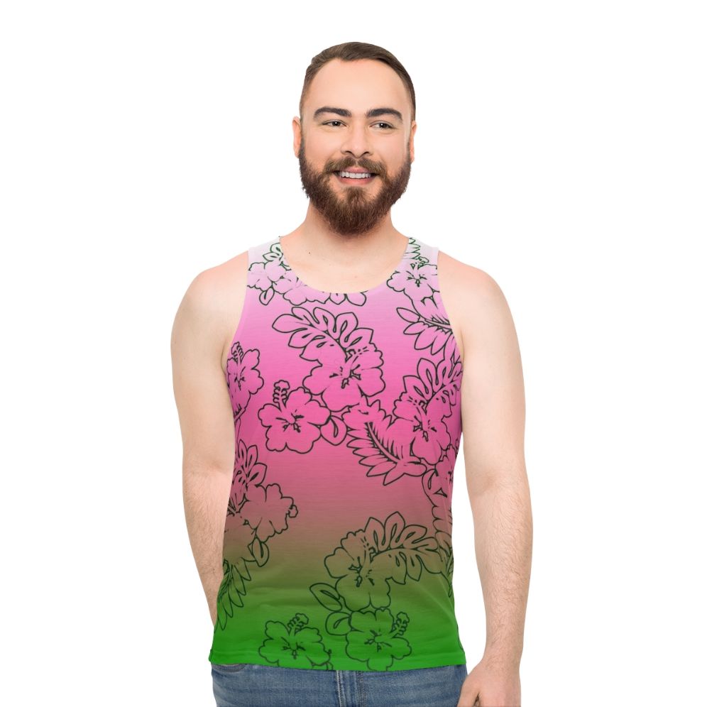 Ombre floral hibiscus unisex tank top