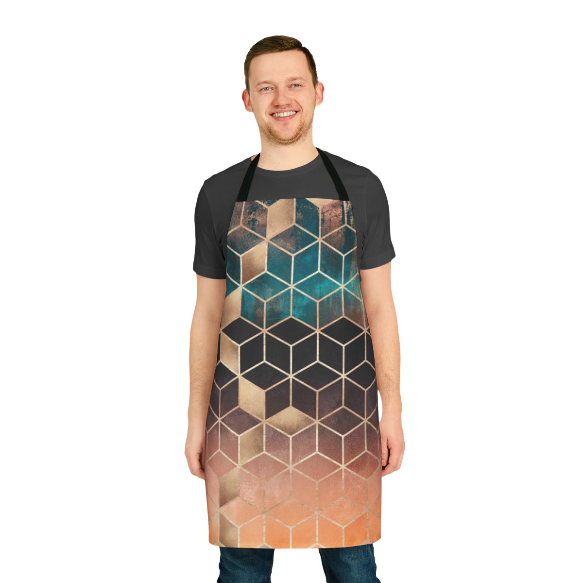 Ombre, geometric cubes pattern on a modern apron for the kitchen or home.