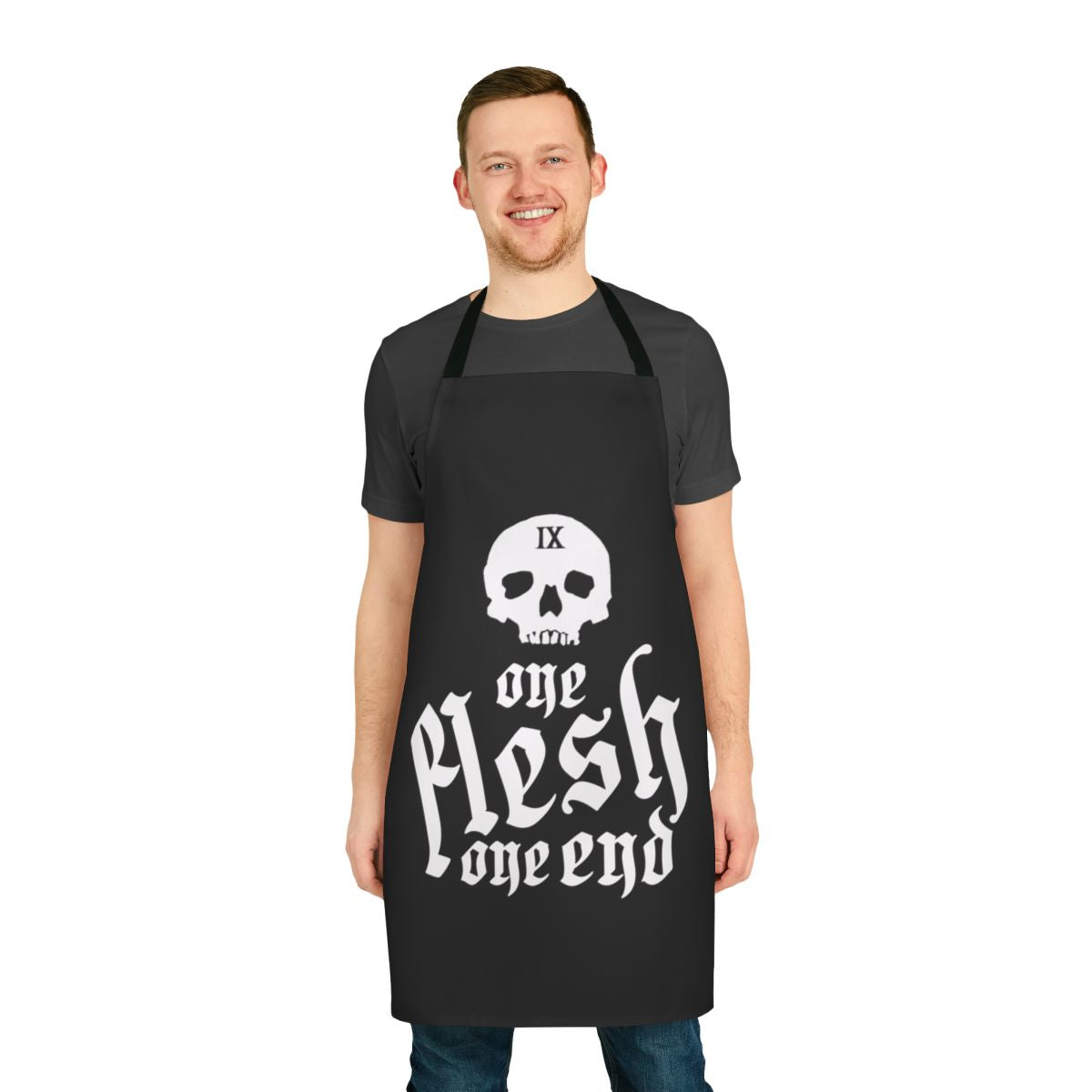 One Flesh One End book-inspired apron with Gideon Nav and Harrowhark Nonagesimus designs
