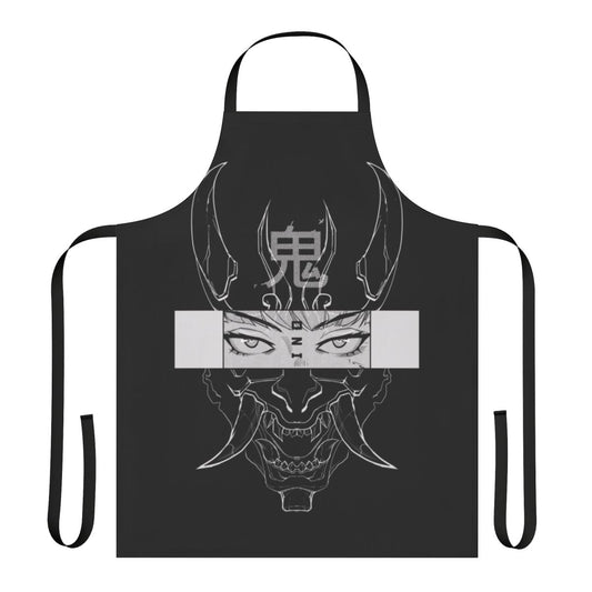 Oni-inspired apron with futuristic cyberpunk and Japanese folklore design
