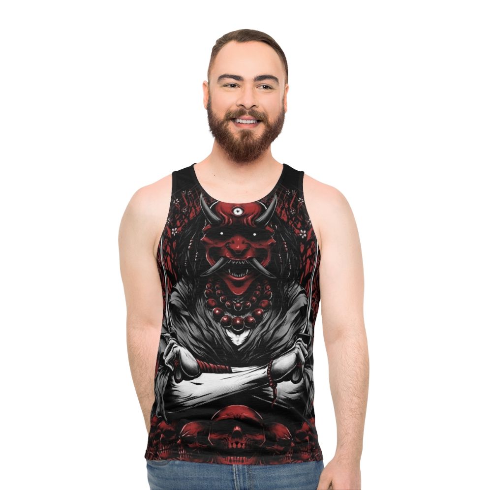 Oni Japanese Demon Unisex Tank Top with Skull Sakura Design