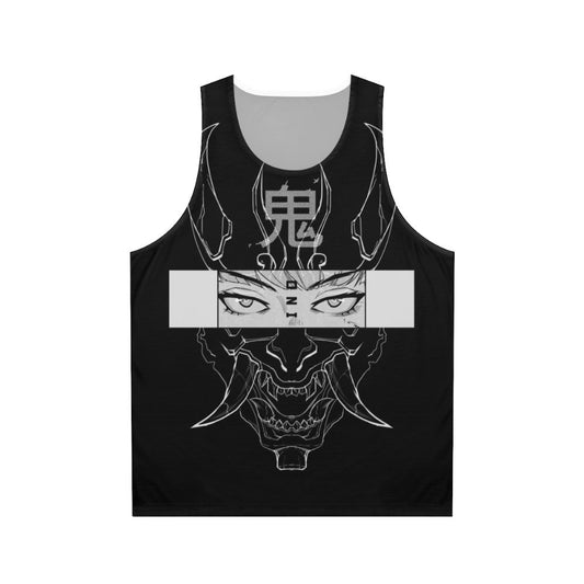 Oni unisex tank top with minimalist Japanese cyberpunk graphic