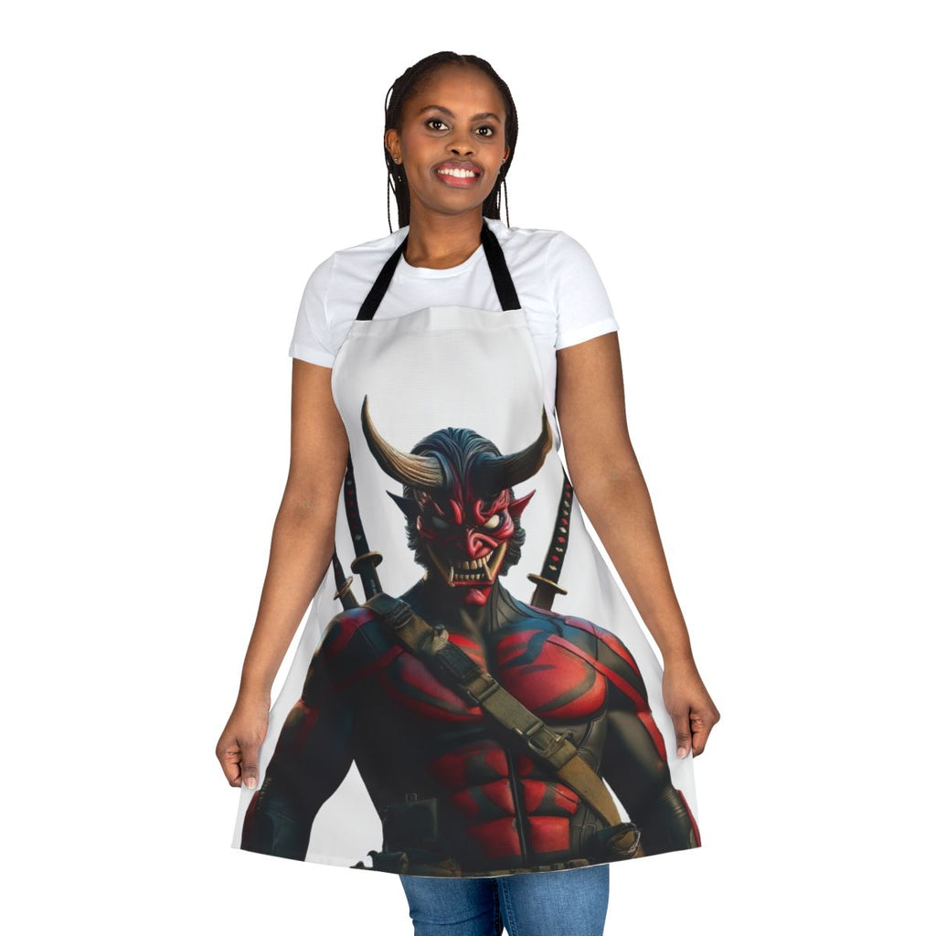 Onipool-inspired superhero apron with oni demon design