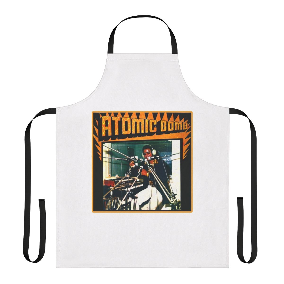 Onyeabor-inspired atomic bomb graphic printed on a durable, high-quality apron