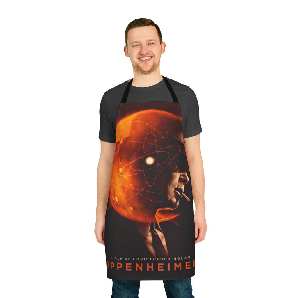 Oppenheimer-inspired apron featuring the film's characters and aesthetic
