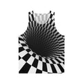Optical illusion checkerboard design on a black and white unisex tank top