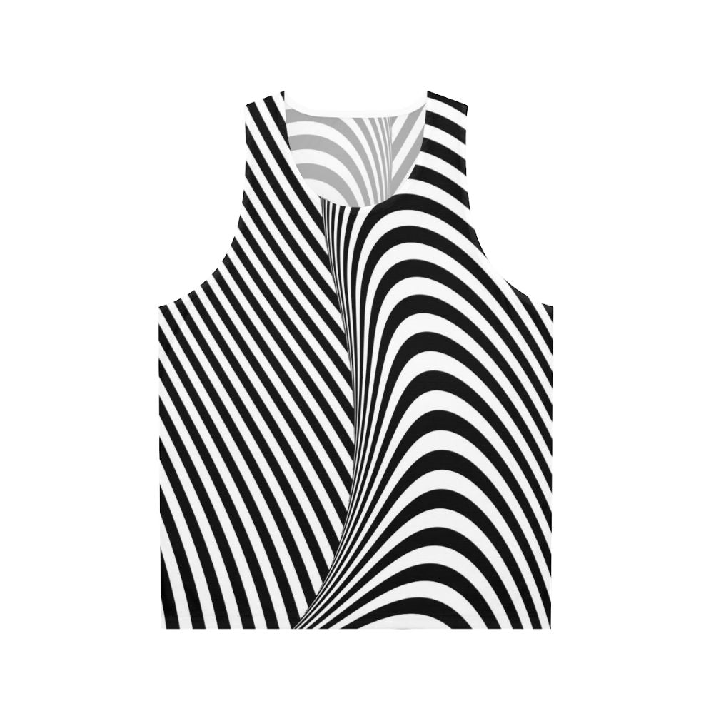 Optical illusion wave pattern black and white unisex tank top