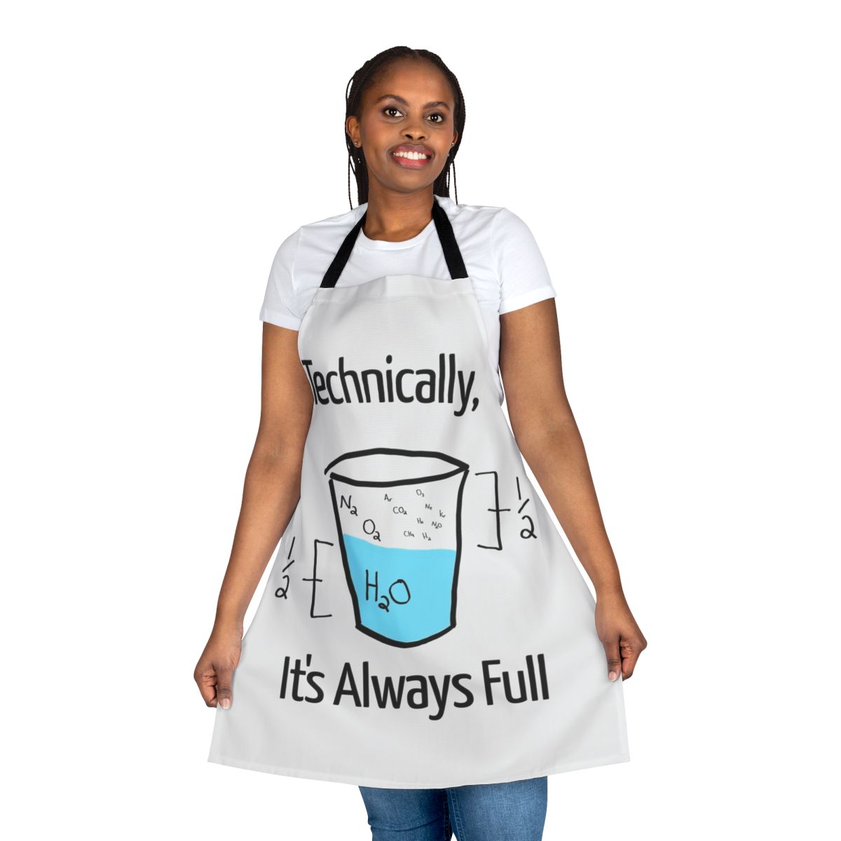 Optimistic scientific apron with molecule and chemistry designs