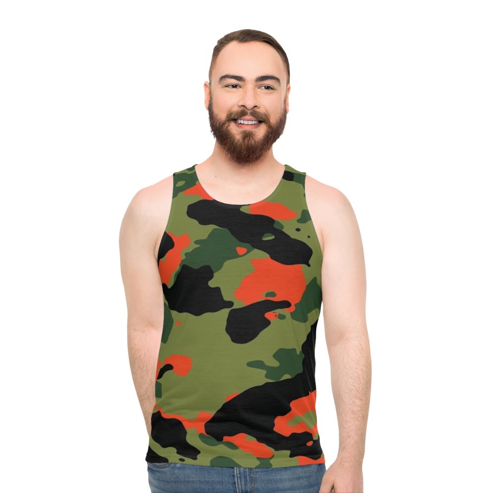 Orange and green camouflage unisex tank top
