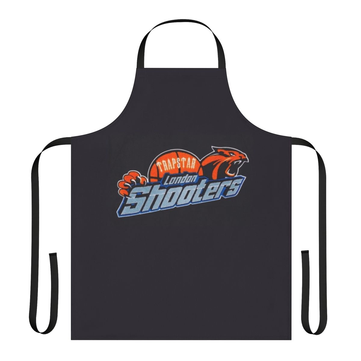 Vibrant orange Trapstar-inspired apron with basketball and tiger graphics