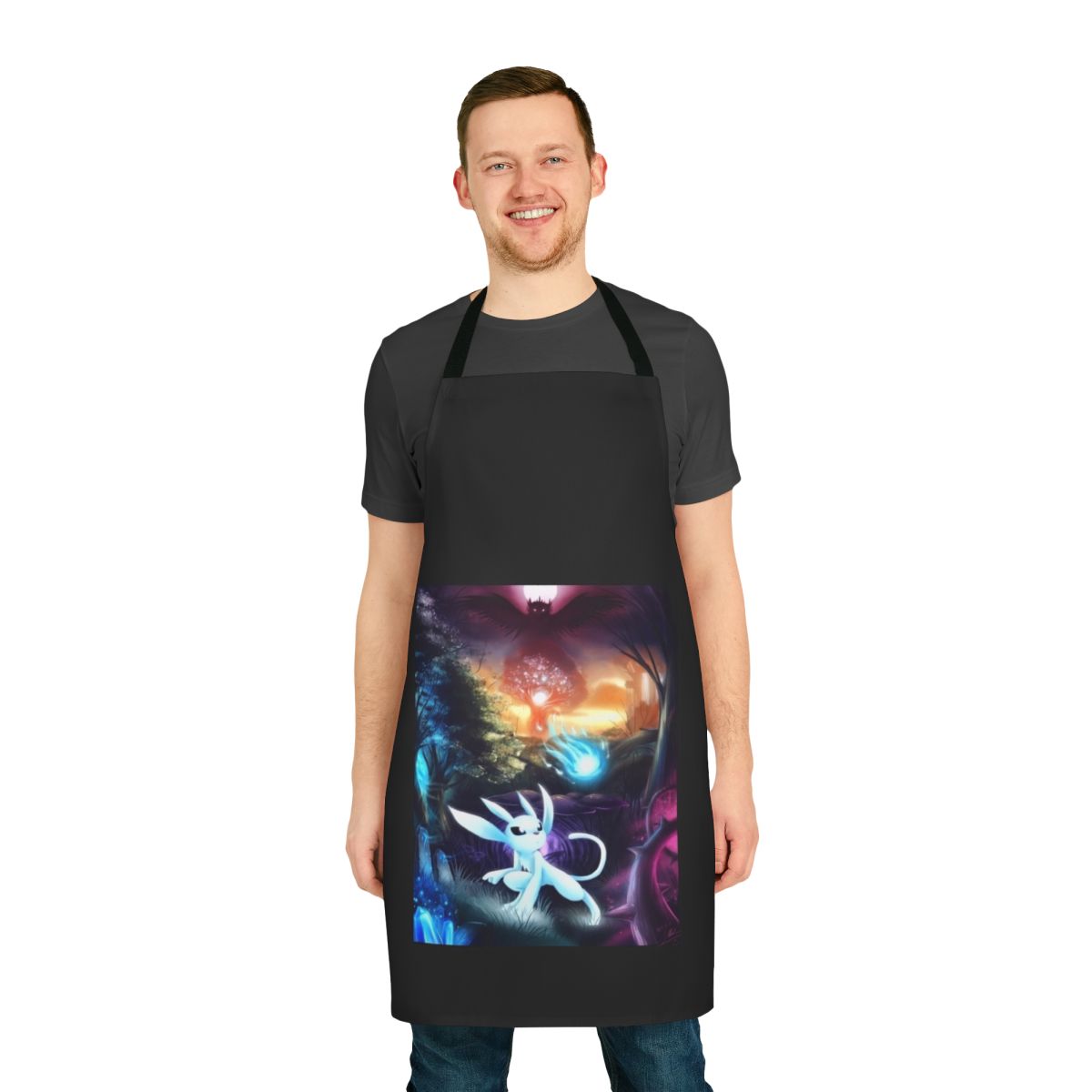 Graphic apron featuring the characters and art from the video game Ori and the Will of the Wisps