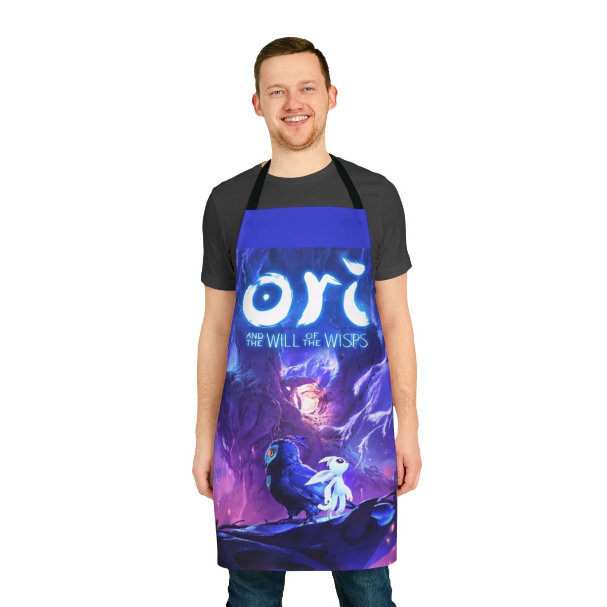 White apron with light burst design inspired by the video game Ori and the Will of the Wisps