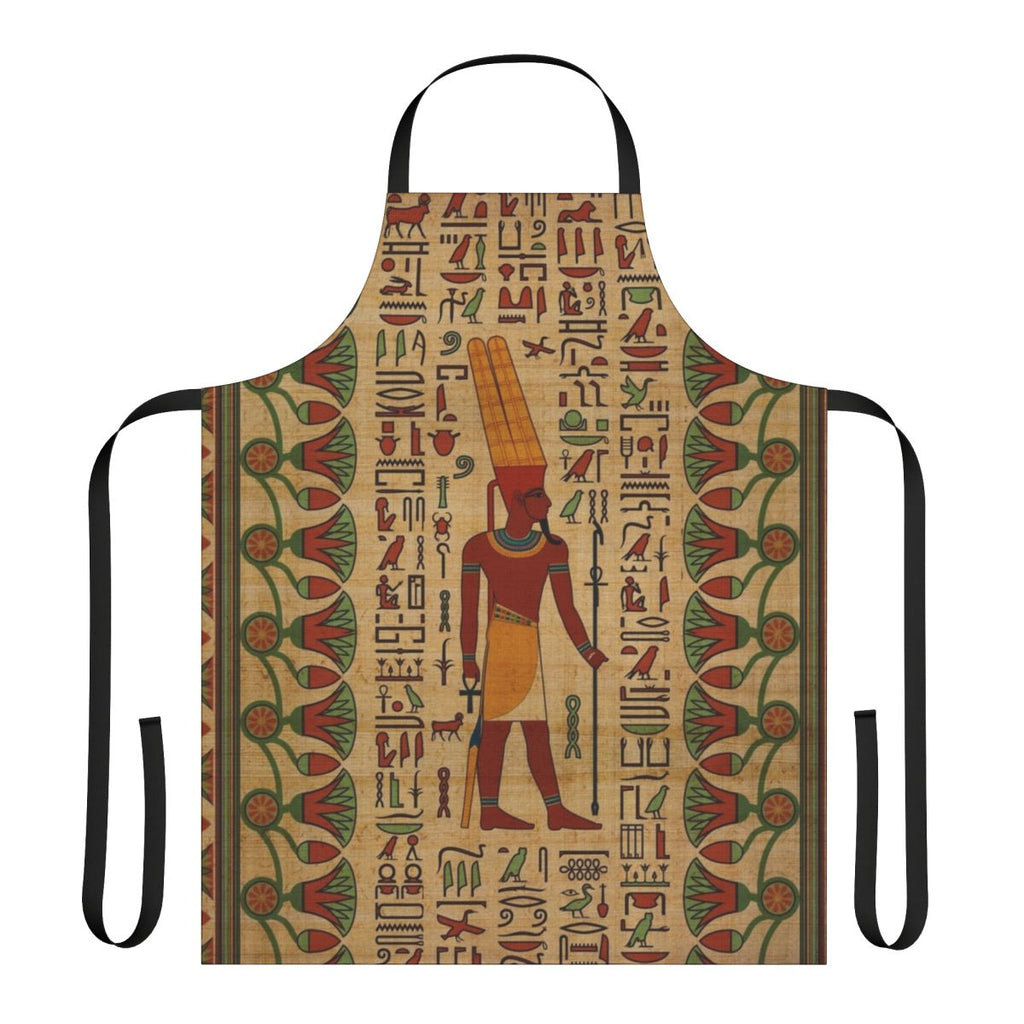 Ornamental design featuring hieroglyphic imagery and symbolism inspired by the ancient Egyptian deity Amun Ra