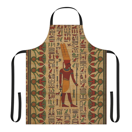 Ornamental design featuring hieroglyphic imagery and symbolism inspired by the ancient Egyptian deity Amun Ra