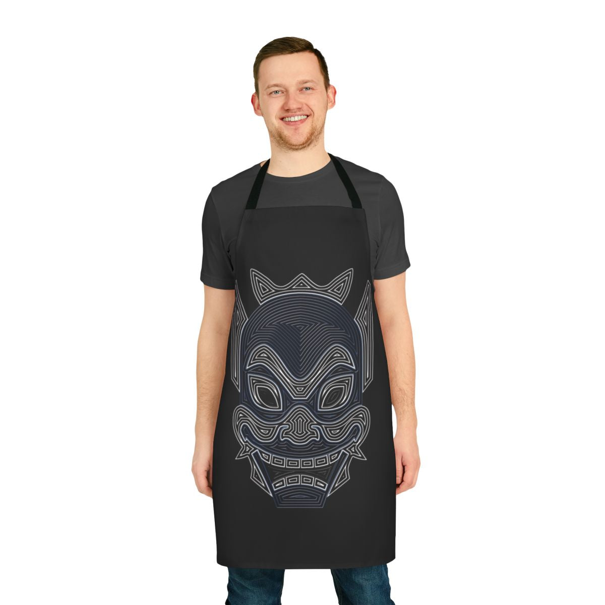Ornate blue spirit mask inspired apron with avatar the last airbender and legend of korra elements