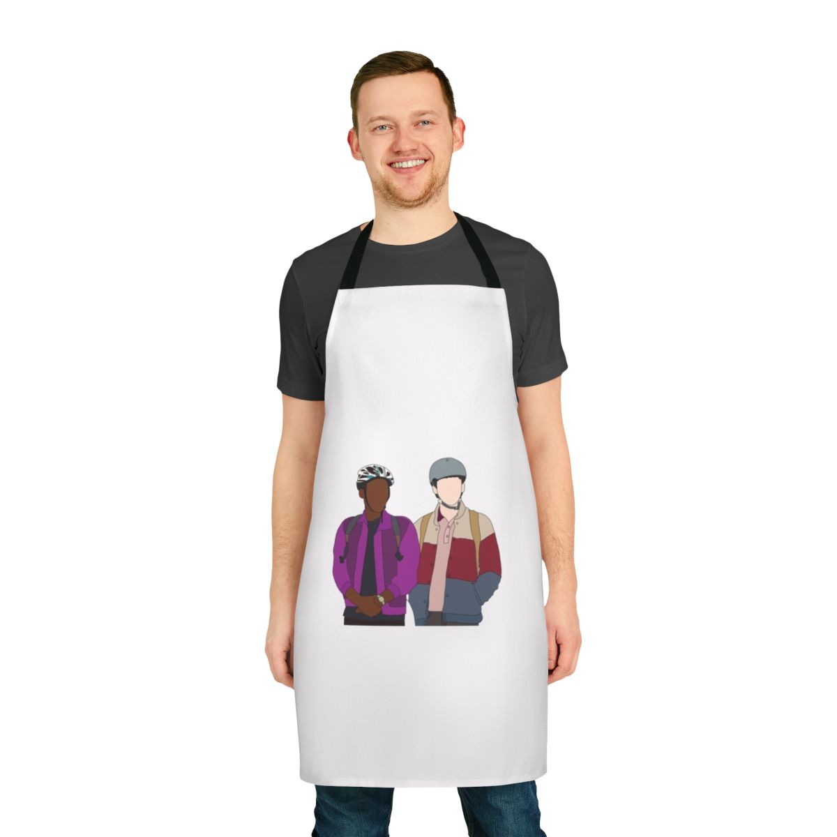 Sex Education-inspired apron featuring Otis and Maeve characters