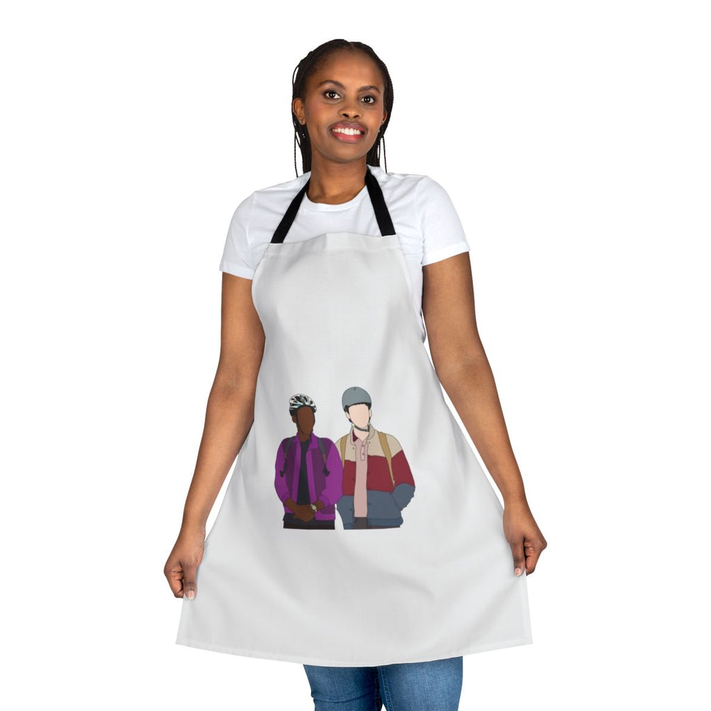 Sex Education-inspired apron featuring Otis and Maeve characters