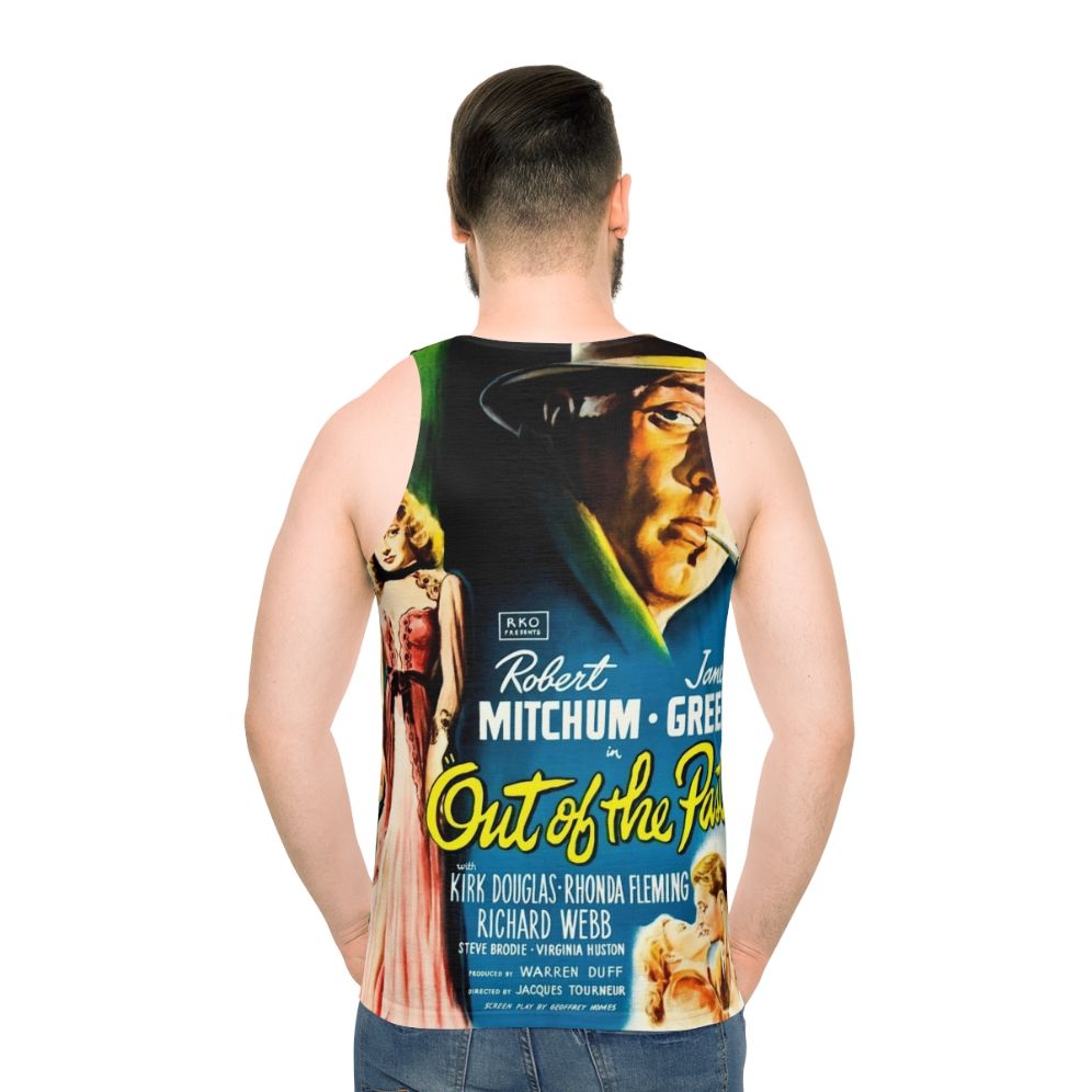 Unisex tank top with vintage "Out of the Past" movie poster design