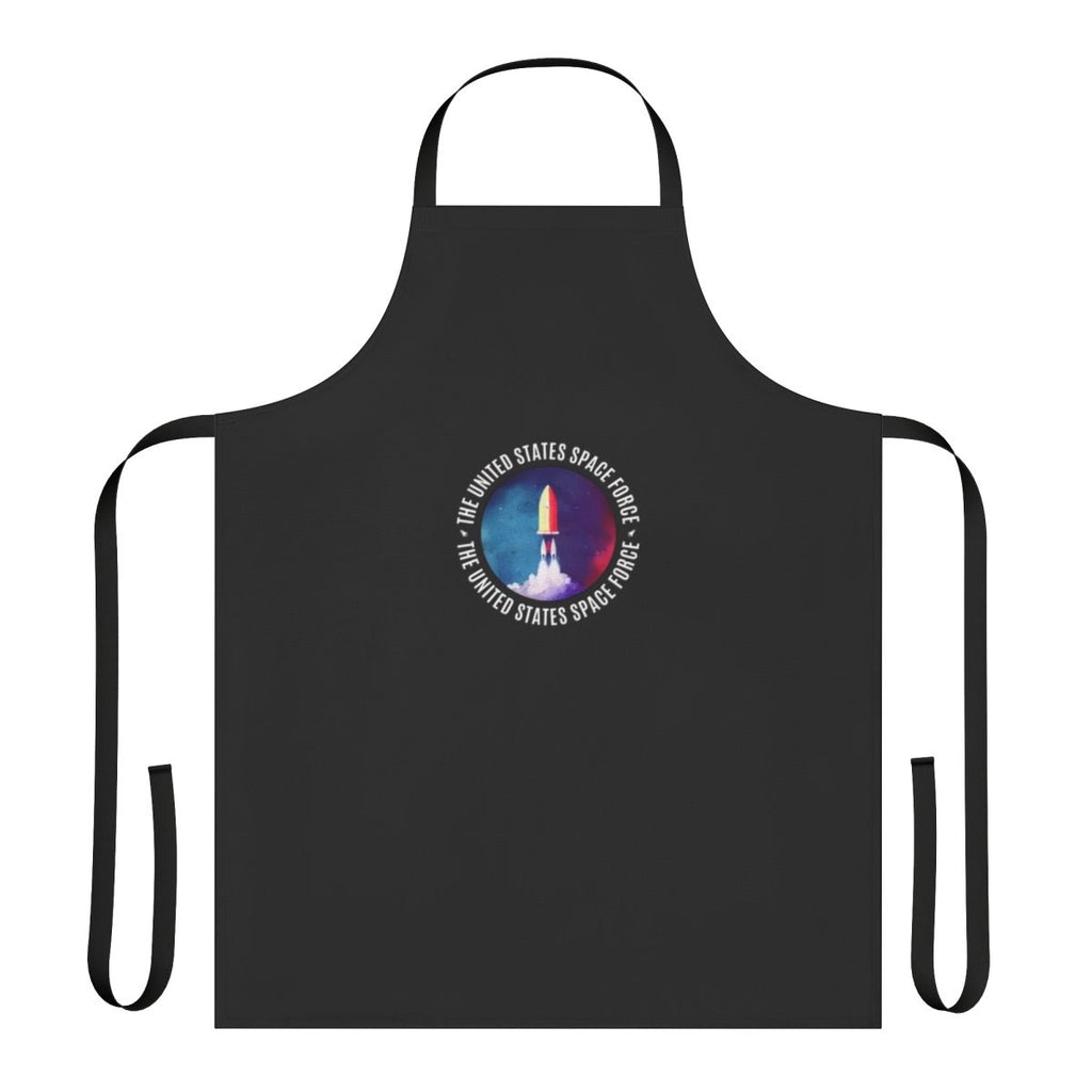 Space-themed water color rocket logo printed on a high-quality apron
