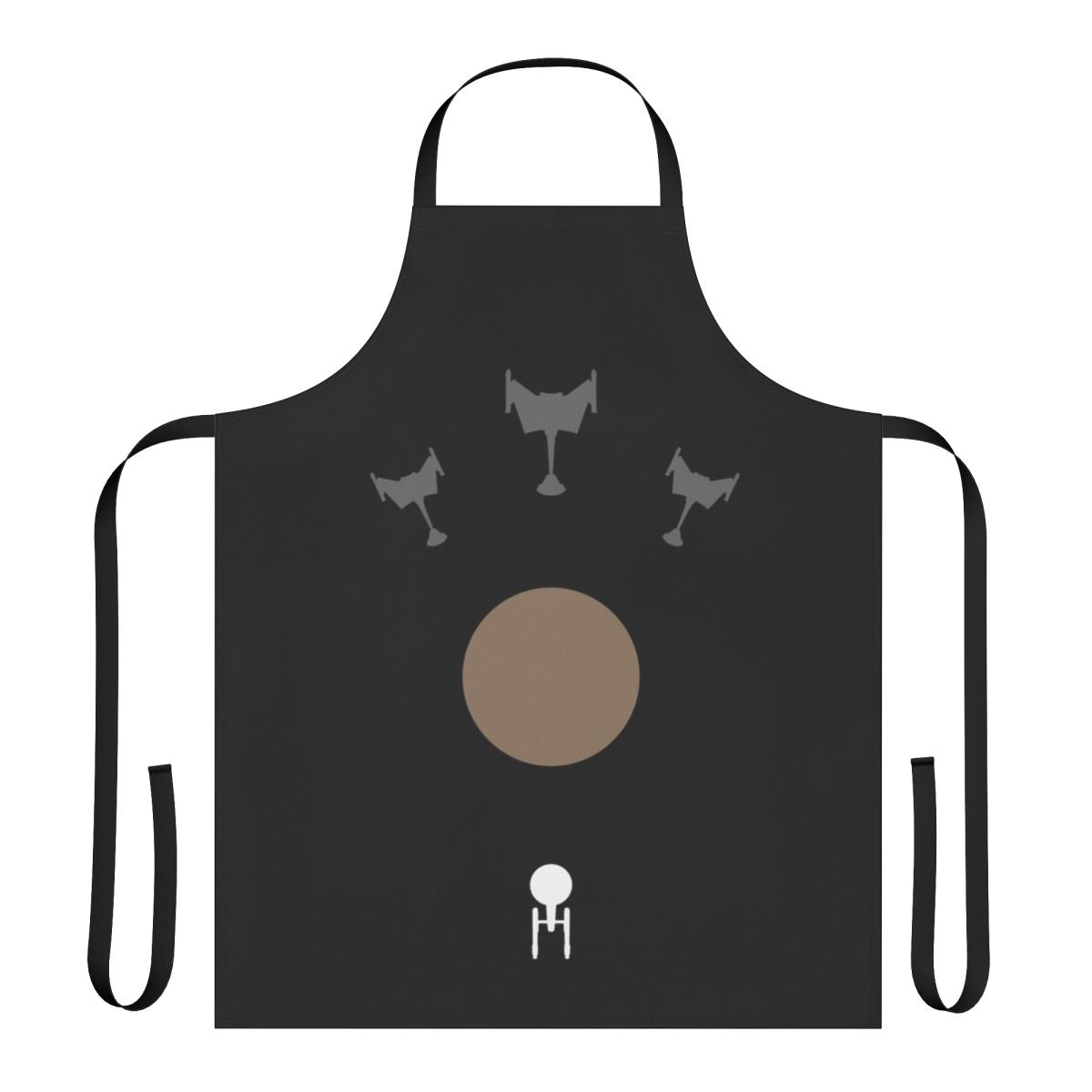 A stylish, sci-fi inspired apron featuring a Klingon D7 battlecruiser design