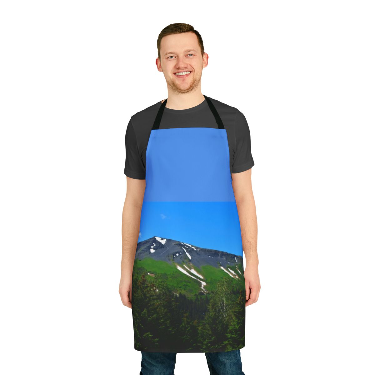 Outdoor adventure apron featuring the scenic landscape of Mount Marathon in Seward, Alaska.