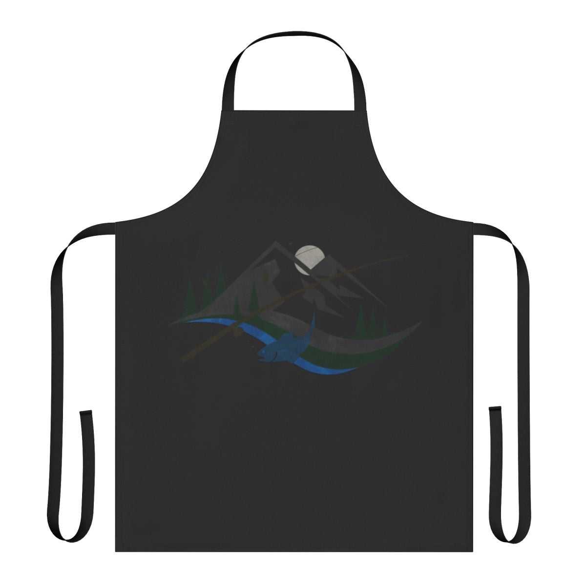Person wearing a durable and stylish fishing-themed apron for outdoor cooking and activities