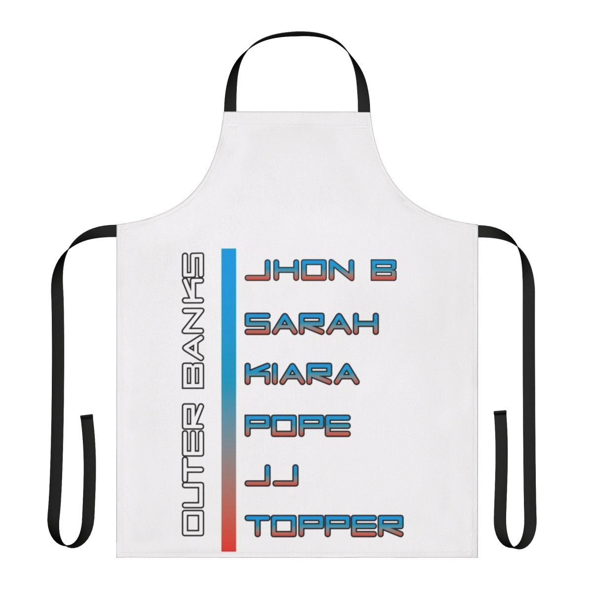 Outer Banks Characters Apron featuring Kiara, JJ, John B, Pope, and other popular characters from the Netflix series