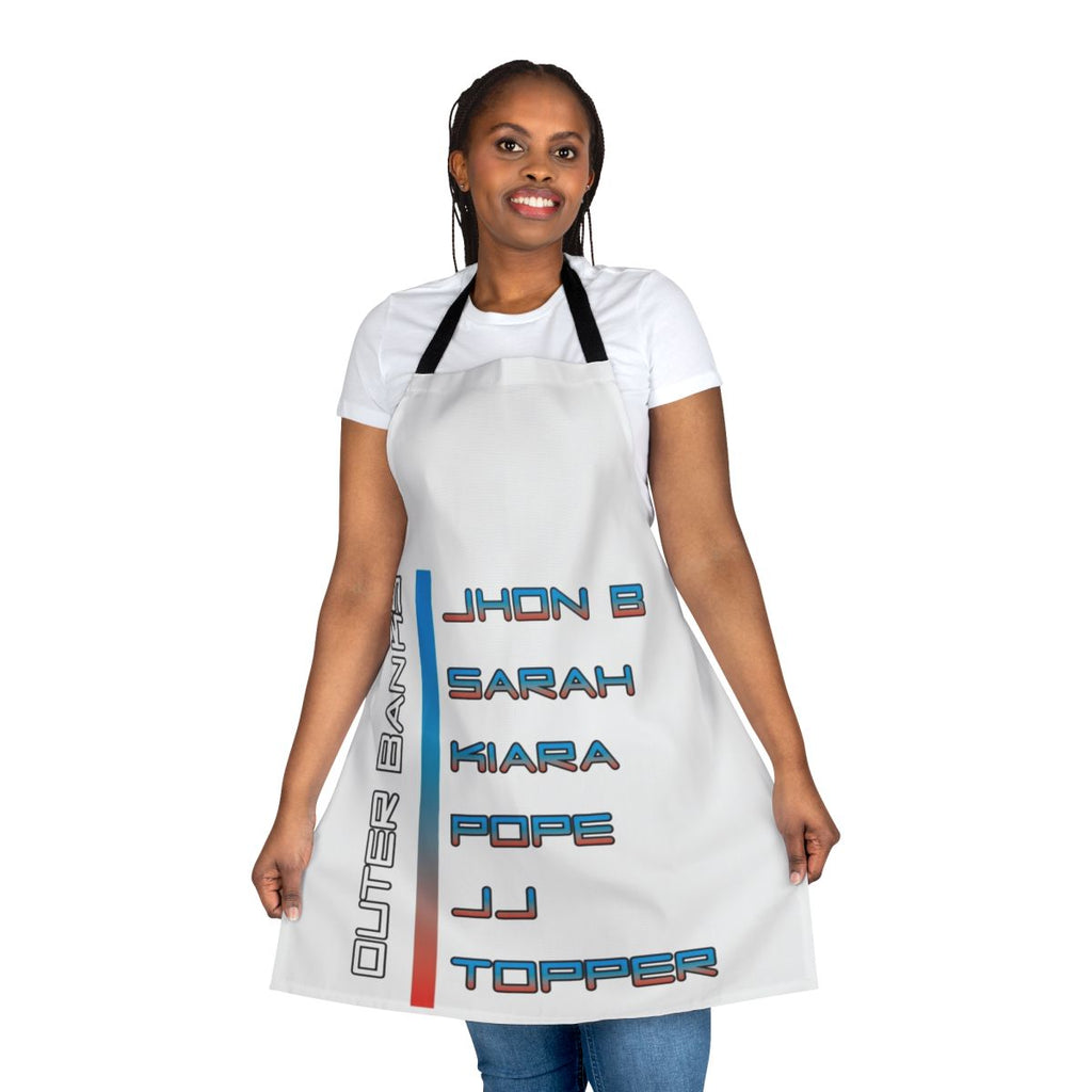 Outer Banks Characters Apron featuring Kiara, JJ, John B, Pope, and other popular characters from the Netflix series