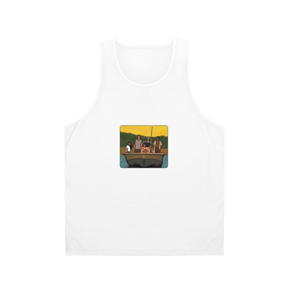 Outer Banks OBX unisex tank top with coastal and Netflix TV show graphics