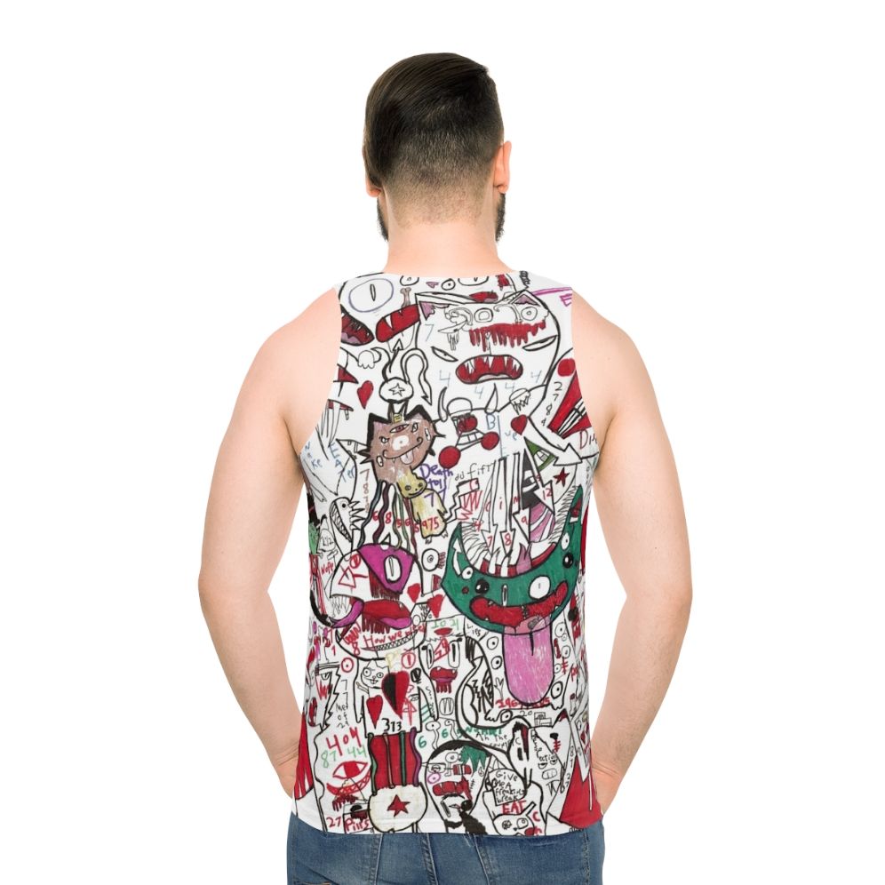 Psychedelic unisex tank top with morph, anime, and funky art design