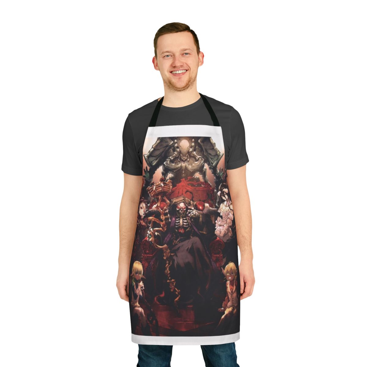 Overlord-inspired Legion apron featuring popular characters Ainz, Albedo, and Momonga