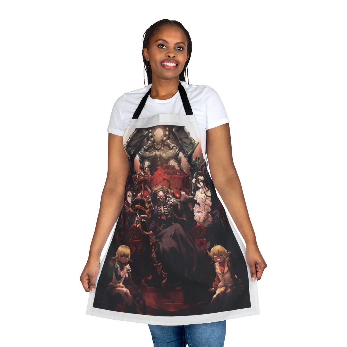 Overlord-inspired Legion apron featuring popular characters Ainz, Albedo, and Momonga
