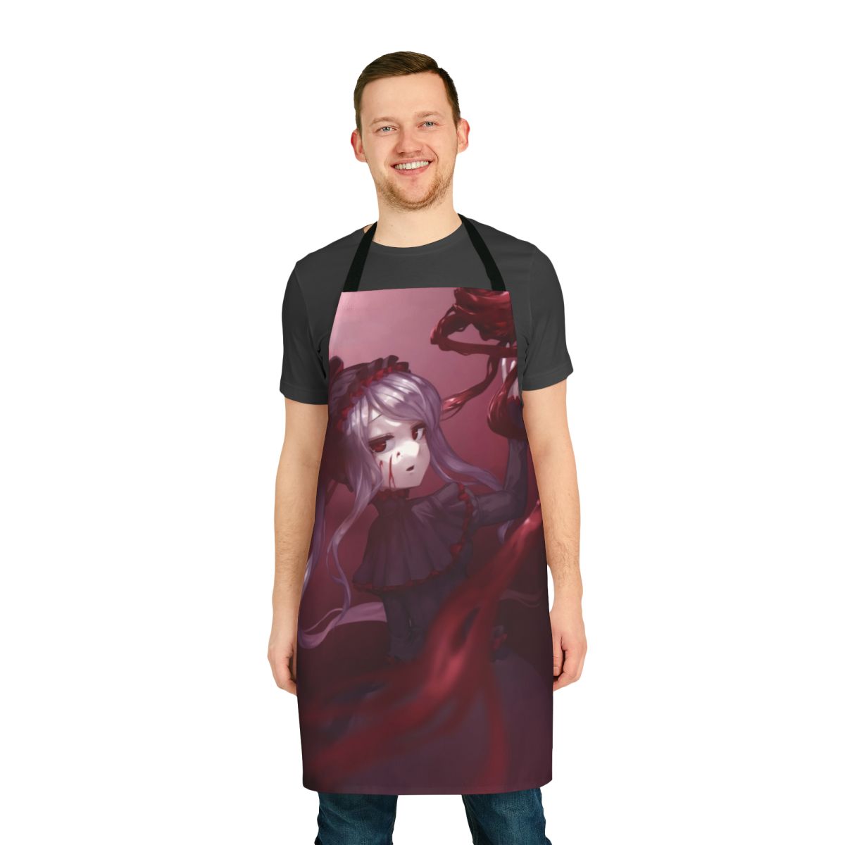 Shalltear Bloodfallen character from Overlord anime/manga depicted on a high-quality apron for anime fans and otakus.