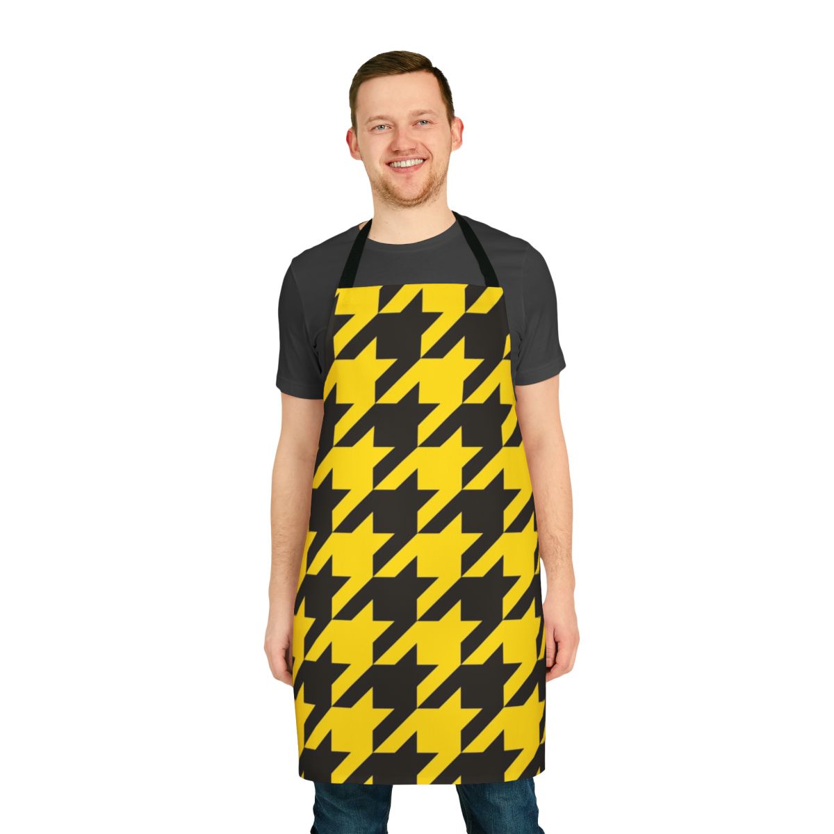 Large black and yellow houndstooth apron