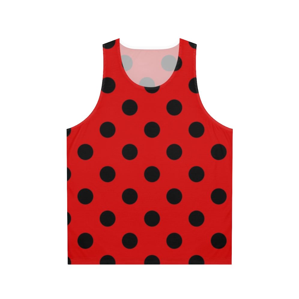 Oversized black and red polka dot unisex tank top