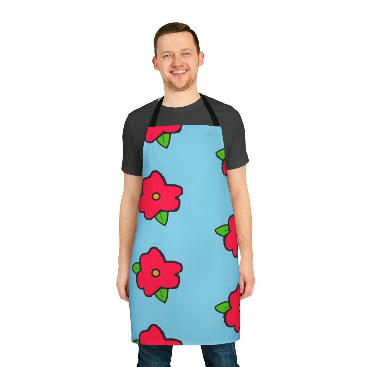 Overweight funny plus size muumuu-style apron with cartoon character design