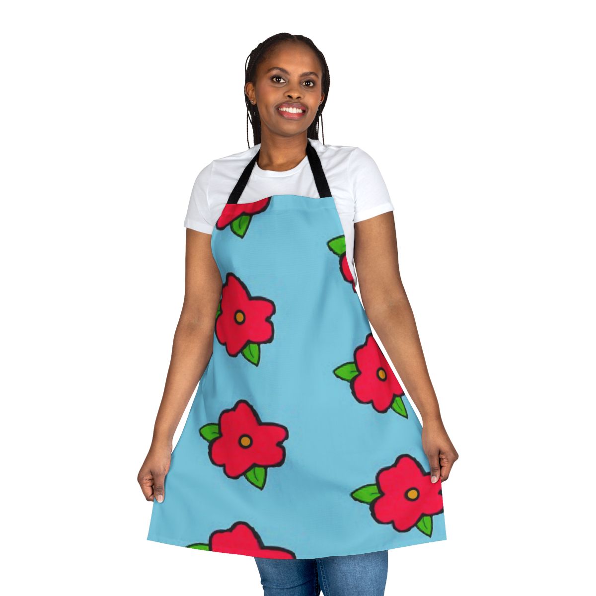 Overweight funny plus size muumuu-style apron with cartoon character design