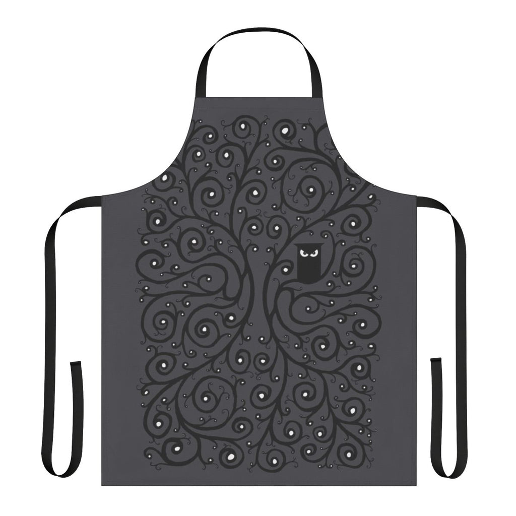 Owl-patterned apron with branches and leaves design