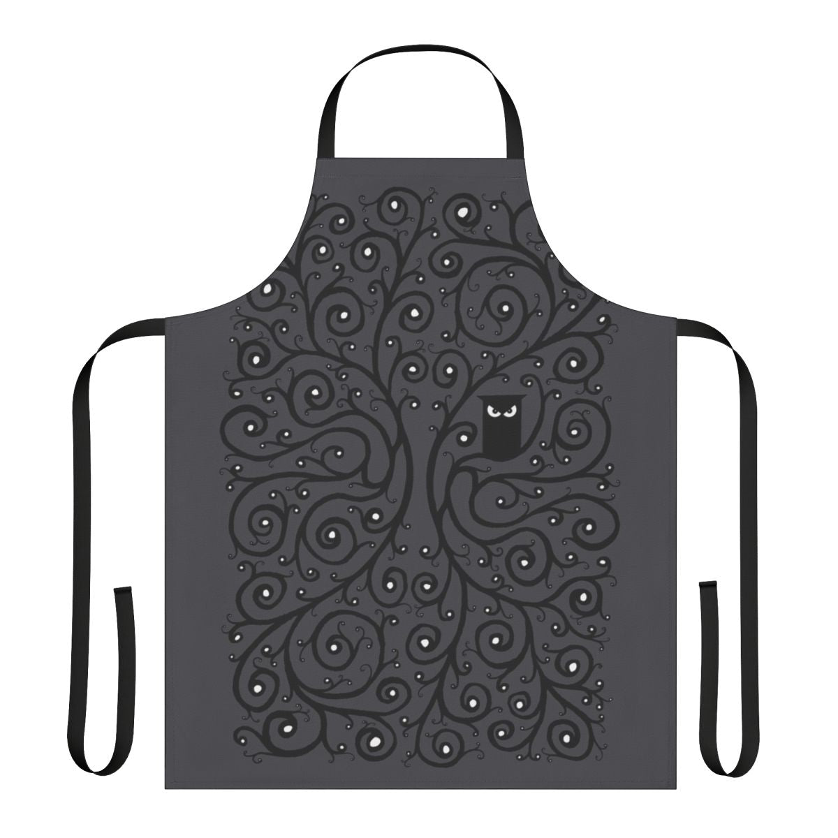Owl-patterned apron with branches and leaves design