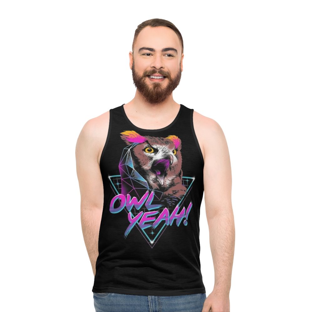 Owl graphic unisex tank top in neon colors