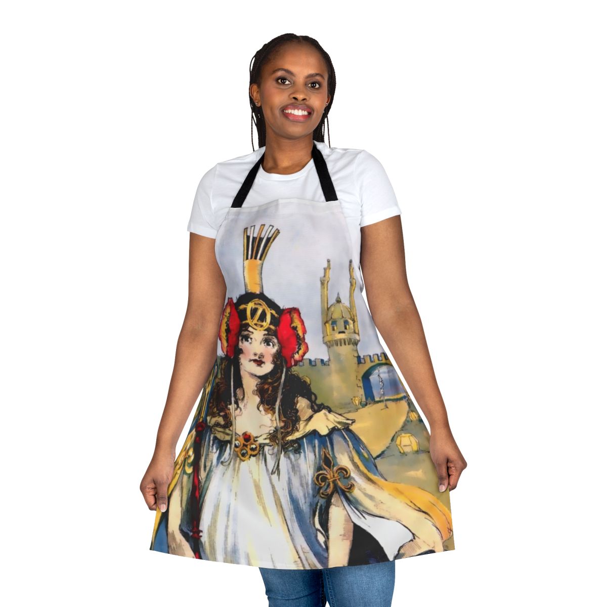 Apron featuring an illustration of Ozma, the princess of the Land of Oz, from the classic children's book series by Frank L. Baum, designed by John R. Neill.