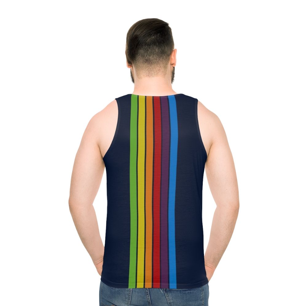 Unisex tank top in pacific blue with a minimalist retro design